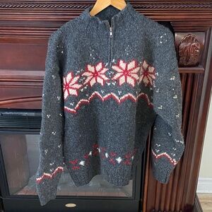 Gray Nordic Pattern Women’s 100% Wool Knit Sweater